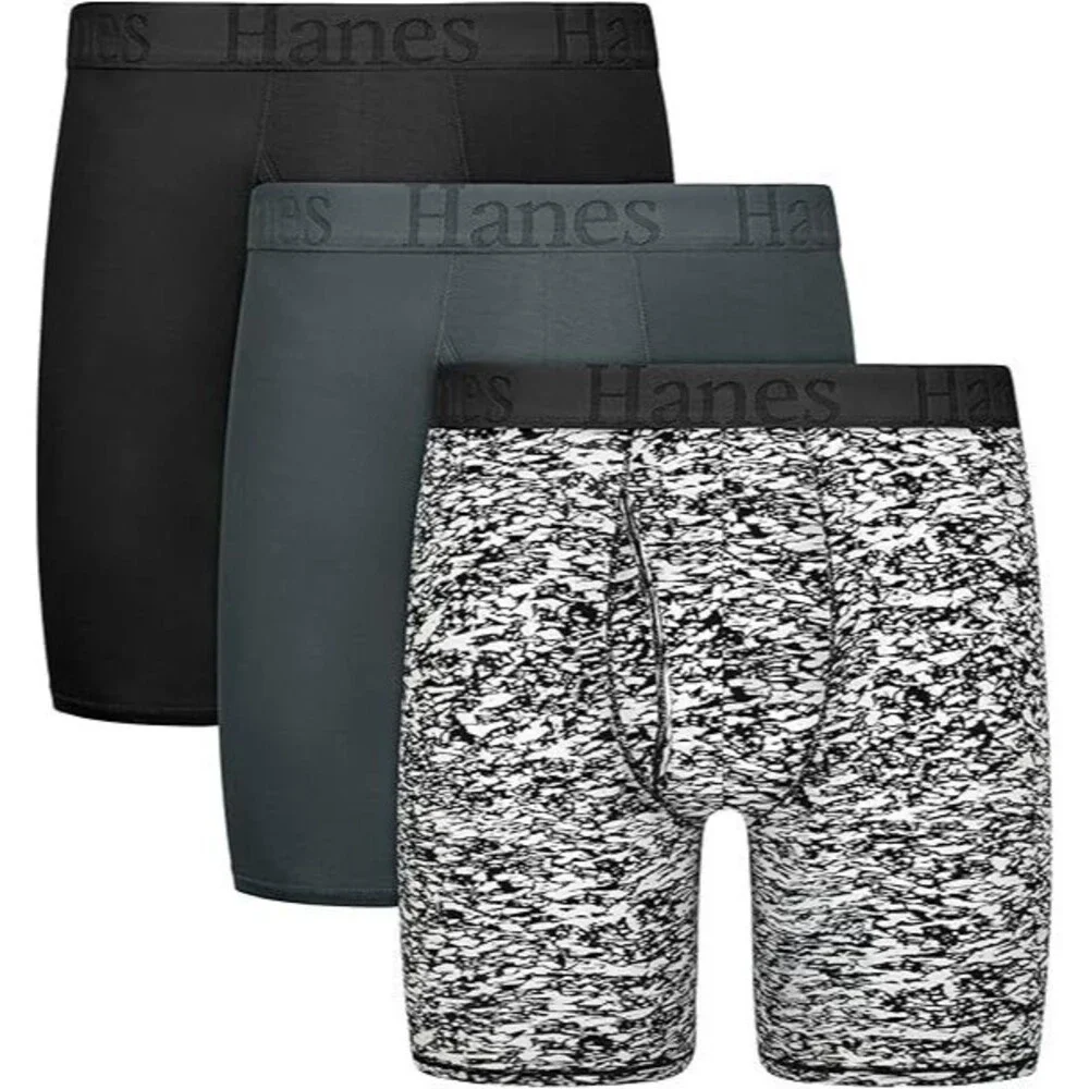 3-Pack Hanes Men's Boxer Briefs Underwear XX-LARGE SuperSoft Bamboo Black Gray